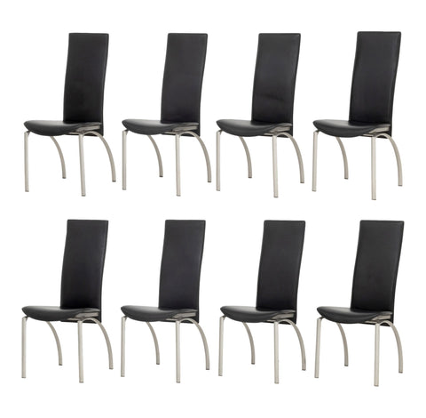 Set of Eight Modern Black Leather Dining Chairs