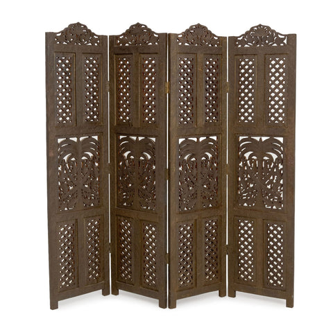 Syrian Palm Tree Motif Four Panel Brass Clad Screen