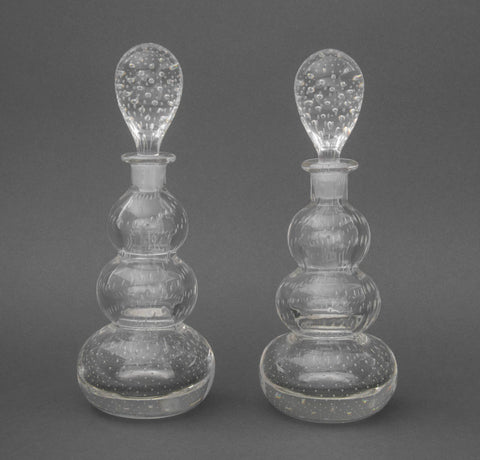 Pair of Modern Controlled Bubble Glass Decanters