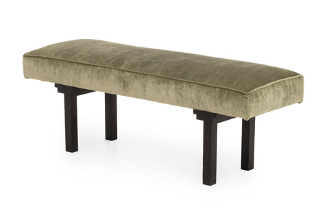 Chinese Style Sage Velvet Upholstered Bench