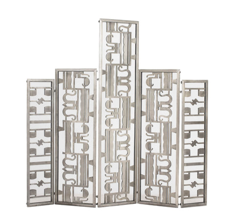 Art Deco Geometric Openwork Aluminum Five Panel Floor Screen