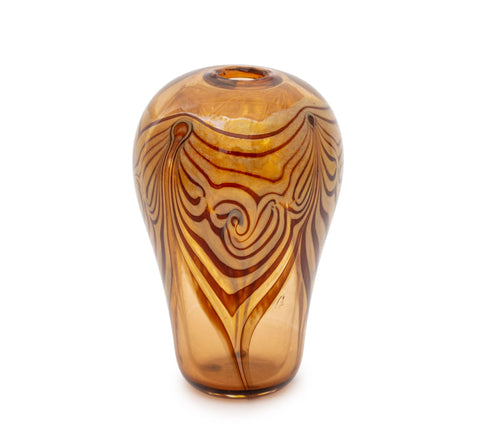 Modern Pulled Feather Amber Glass Vase, 1975