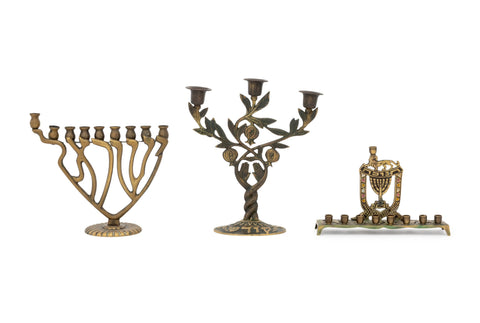 Collection of Three Judaica Brass Candelabra
