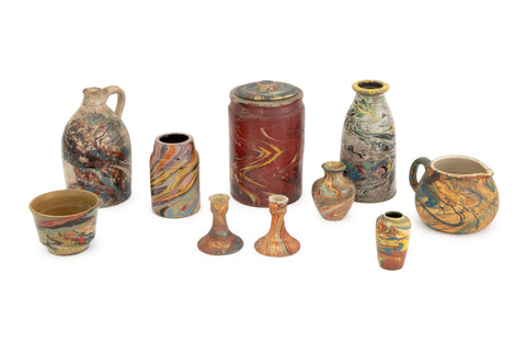 American Marbleized Glazed Pottery Articles, 10