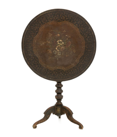 American Folk Art Floral Painted Tripod Table