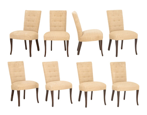 Set of Eight John Boone Tufted Beige Fabric Upholstered Dining Chairs