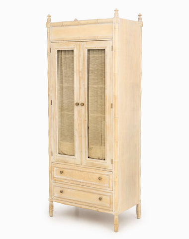 Vintage Distressed Faux Bamboo Armoire