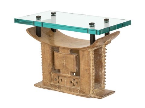 Karl Springer African Stool Base Side Table, 1970s