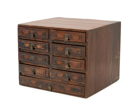 Chinese Elm Table-Top Chest of Drawers, Late 18th Century