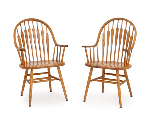 Pair of American Oak Continuous Arm Windsor Chairs