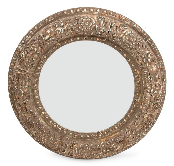 French Silvered Composition Circular Mirror