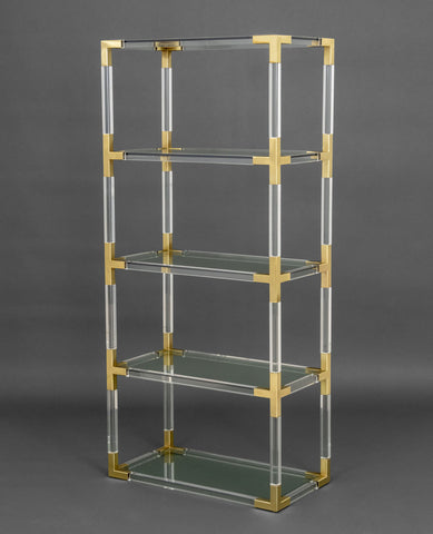 Vintage Jonathan Adler Modern Lucite and Brass Etagere