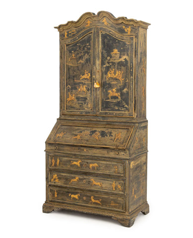 Chinoiserie Green Painted and Ebonized Secretary