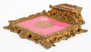 Rococo Style Porcelain & Gilt Bronze Inkwell