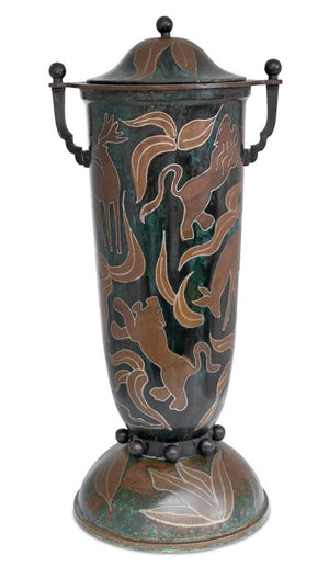 French Patinated Copper Two Handle Covered Vase (9814439493939)
