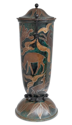 French Patinated Copper Two Handle Covered Vase (9814439493939)