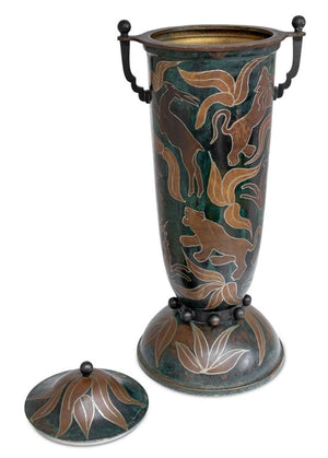French Patinated Copper Two Handle Covered Vase (9814439493939)