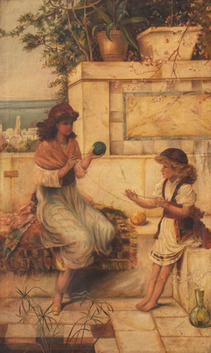 Italian School "Winding the Wool" Oil on Canvas (9892981768499)