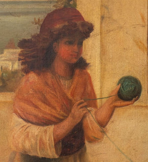 Italian School "Winding the Wool" Oil on Canvas (9892981768499)