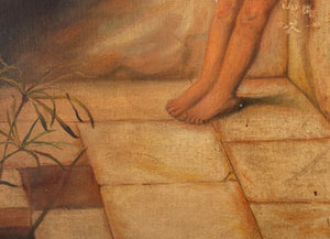 Italian School "Winding the Wool" Oil on Canvas (9892981768499)