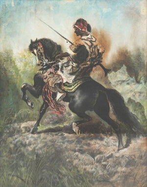 French School Arabic Horseman Pastel, 19th C. (9814474490163)