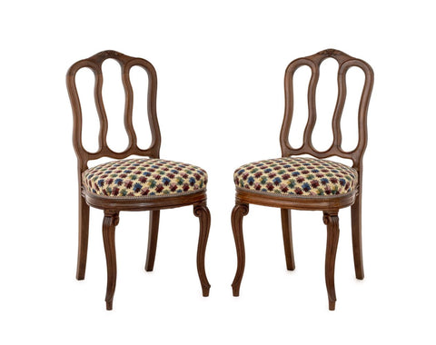 Louis XV Style Carved Walnut Side Chairs, Pair