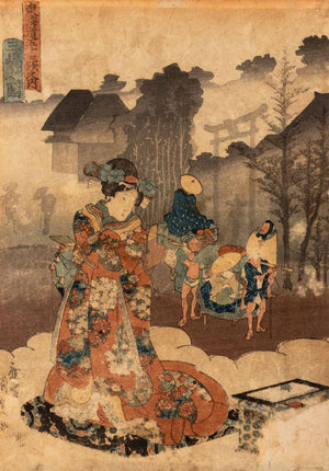 Utagawa Kunisada "53 Stations of the Tokaido" Woodblock Print