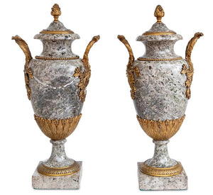 Louis XVI Style Gilt Bronze and Granite Urns, Pair (9766905282867)
