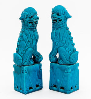 Chinese Blue Glazed Foo Dog Bookends, Pair (9855583158579)