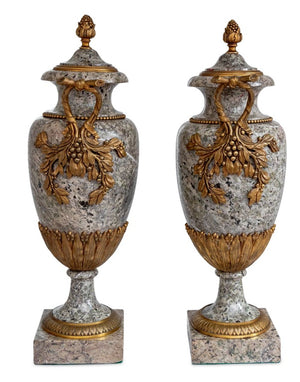 Louis XVI Style Gilt Bronze and Granite Urns, Pair (9766905282867)