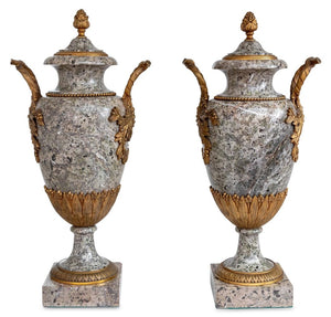 Louis XVI Style Gilt Bronze and Granite Urns, Pair (9766905282867)