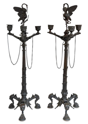 Patinated Bronze 3-Branch Candelabra, Pair (9766917407027)