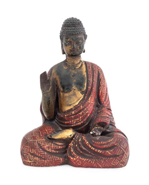 Burmese Seated Buddha Polychromed Wood Sculpture