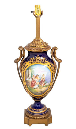 Sevres Blue Ground Porcelain Vase Mounted as Lamp (9816148443443)