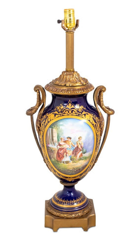 Sevres Blue Ground Porcelain Vase Mounted as Lamp