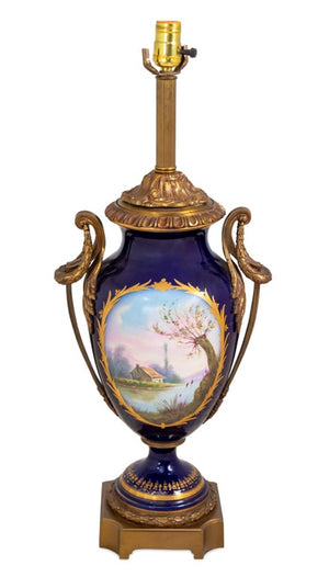 Sevres Blue Ground Porcelain Vase Mounted as Lamp (9816148443443)