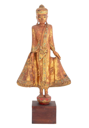 Thai Standing Buddha Giltwood Sculpture