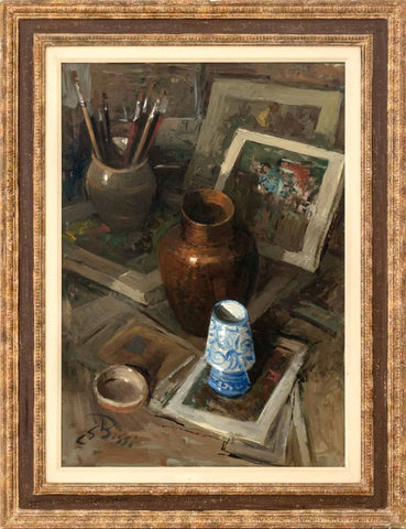 Sergio C. Bissi Still Life with Paintbrushes Oil