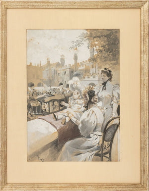 Louis Van Parys Figural Landscape Gouache (9834045112627)