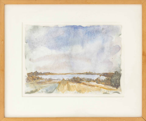 Illegibly Signed River Landscape Watercolor