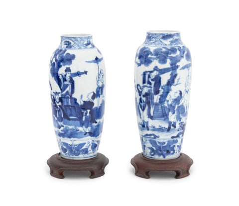 Chinese Blue & White Porcelain Vases, Near Pair