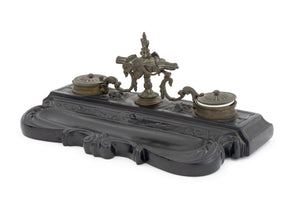 Louis XV Style Pewter Mounted Double Inkwell Stand