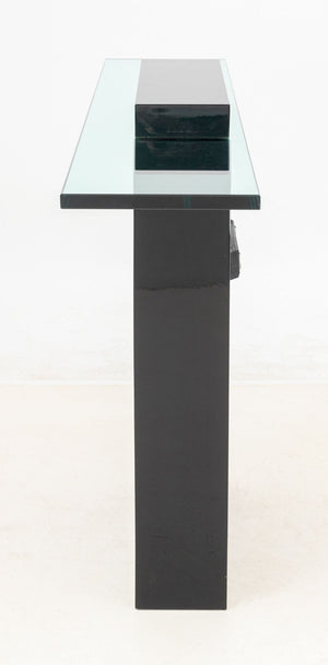 Modern Glass Top Black Lacquered Console Table (9893051138355)