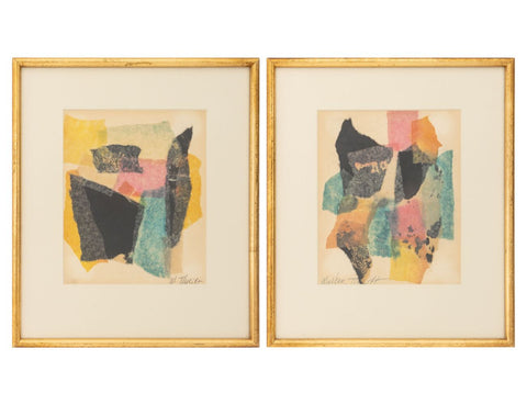 Walter Thrift Abstract Mixed Media Collages, Pair