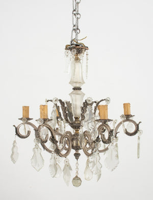 Italian Silvered Bronze Crystal 6-Light Chandelier (9734566281523)