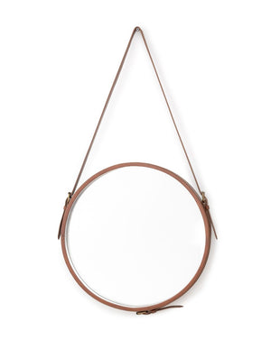 Contemporary Faux Leather Strap Framed Circular Mirror