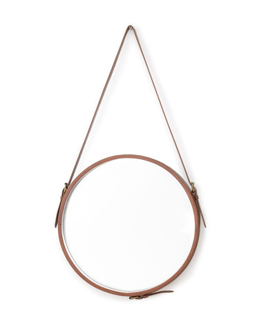 Contemporary Faux Leather Strap Framed Circular Mirror