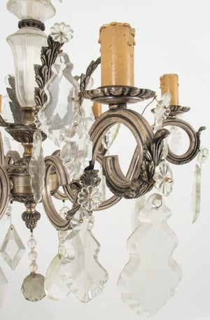 Italian Silvered Bronze Crystal 6-Light Chandelier (9734566281523)