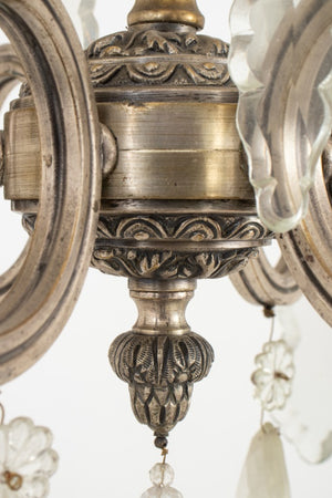 Italian Silvered Bronze Crystal 6-Light Chandelier (9734566281523)