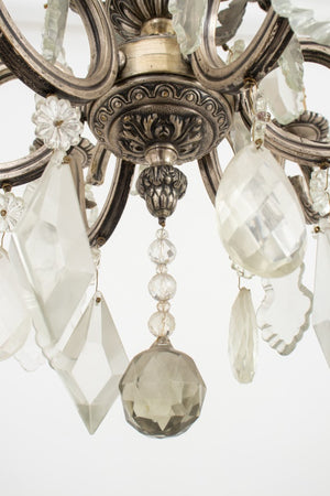 Italian Silvered Bronze Crystal 6-Light Chandelier (9734566281523)